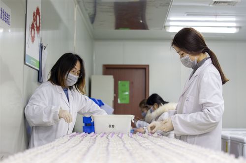 2020年1月29日,在江苏硕世生物科技股份,生产人员进行试剂